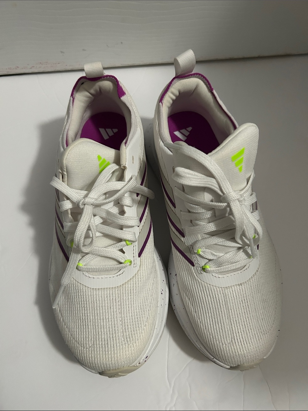 White Athletic Sneakers with Purple Accents by ADIDAS ORTHOLITE